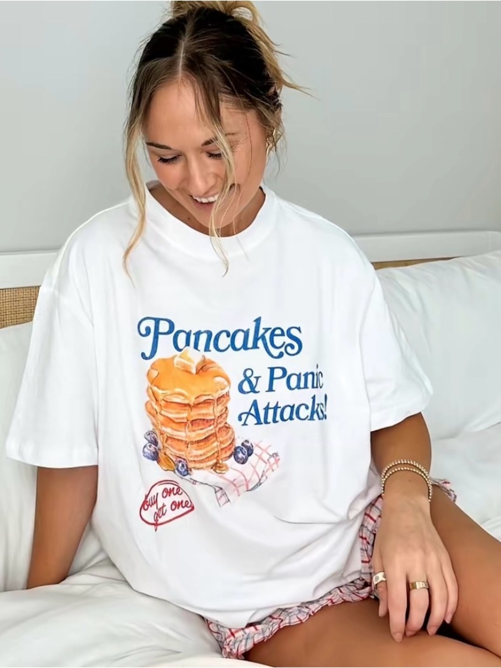 Pancakes & Panic Attacks White Graphic Tee
